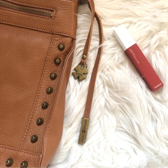 🌿SOLD🌿 Lucky Brand Vintage Brown Leather Studded Crossbody Purse - Picture 4 of 13